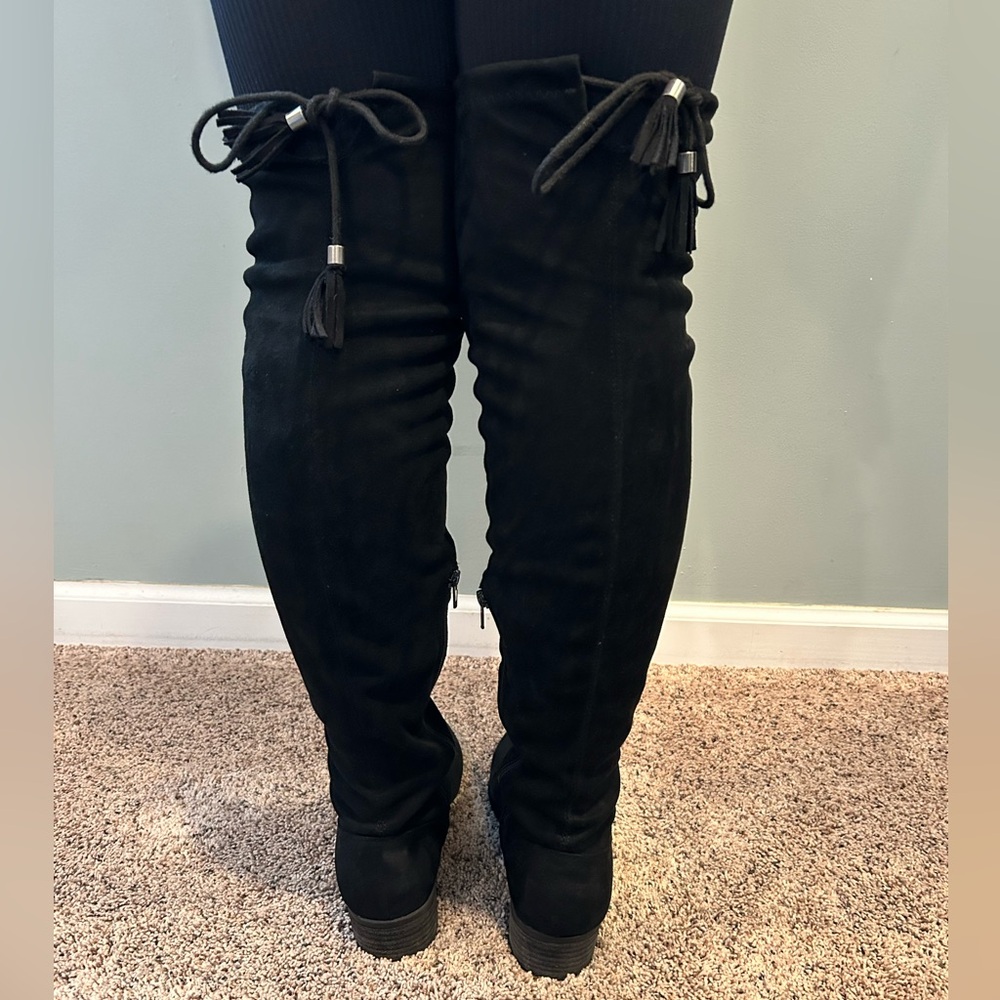 Madden Girl Black Over the Knee ‘Prissley’ Tassel Stretch Faux Suede Boots 10 - Picture 6 of 14